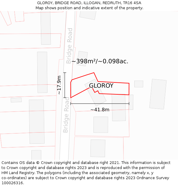 GLOROY, BRIDGE ROAD, ILLOGAN, REDRUTH, TR16 4SA: Plot and title map