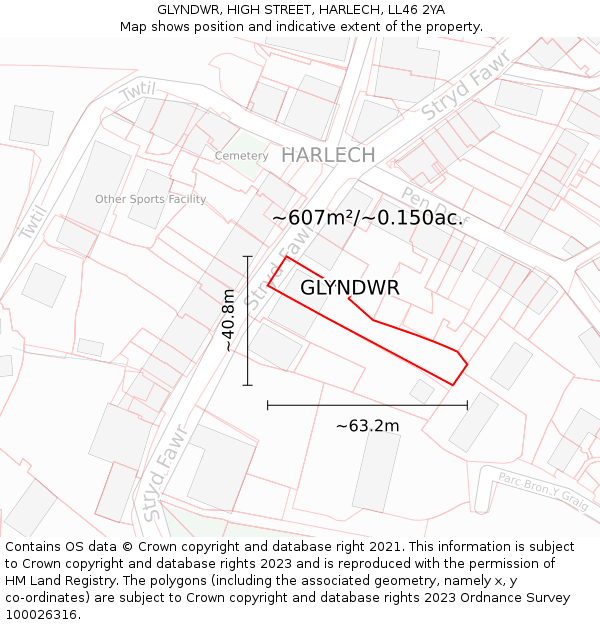 GLYNDWR, HIGH STREET, HARLECH, LL46 2YA: Plot and title map