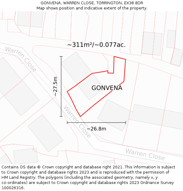 GONVENA, WARREN CLOSE, TORRINGTON, EX38 8DR: Plot and title map