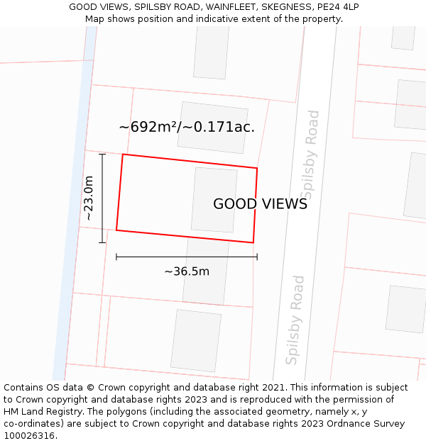 GOOD VIEWS, SPILSBY ROAD, WAINFLEET, SKEGNESS, PE24 4LP: Plot and title map