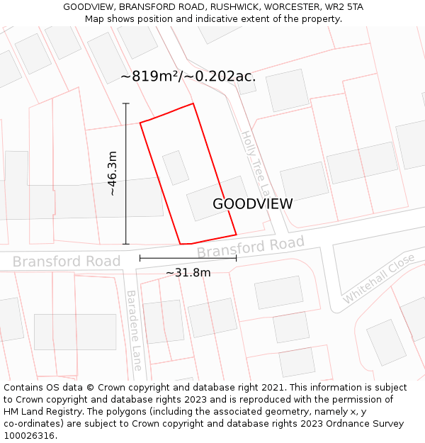GOODVIEW, BRANSFORD ROAD, RUSHWICK, WORCESTER, WR2 5TA: Plot and title map