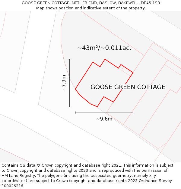 GOOSE GREEN COTTAGE, NETHER END, BASLOW, BAKEWELL, DE45 1SR: Plot and title map