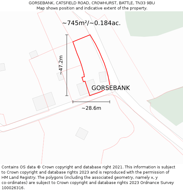 GORSEBANK, CATSFIELD ROAD, CROWHURST, BATTLE, TN33 9BU: Plot and title map