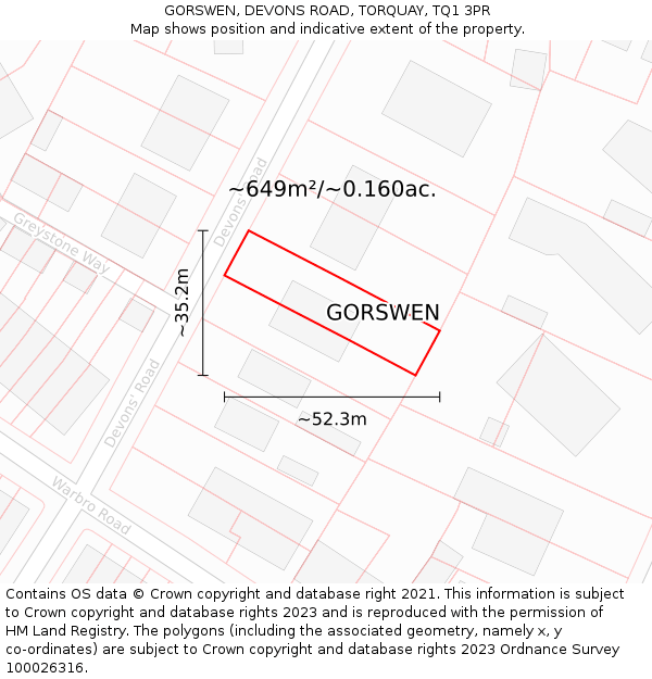 GORSWEN, DEVONS ROAD, TORQUAY, TQ1 3PR: Plot and title map