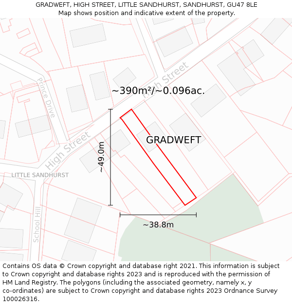 GRADWEFT, HIGH STREET, LITTLE SANDHURST, SANDHURST, GU47 8LE: Plot and title map