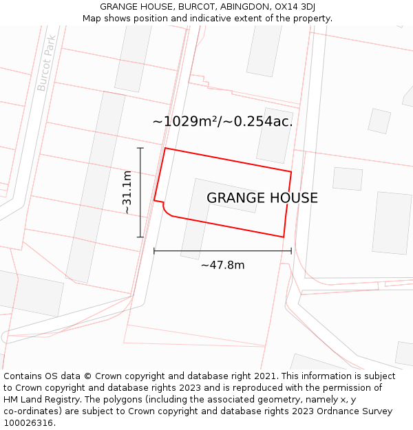 GRANGE HOUSE, BURCOT, ABINGDON, OX14 3DJ: Plot and title map
