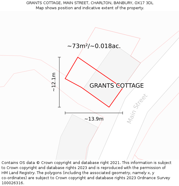 GRANTS COTTAGE, MAIN STREET, CHARLTON, BANBURY, OX17 3DL: Plot and title map