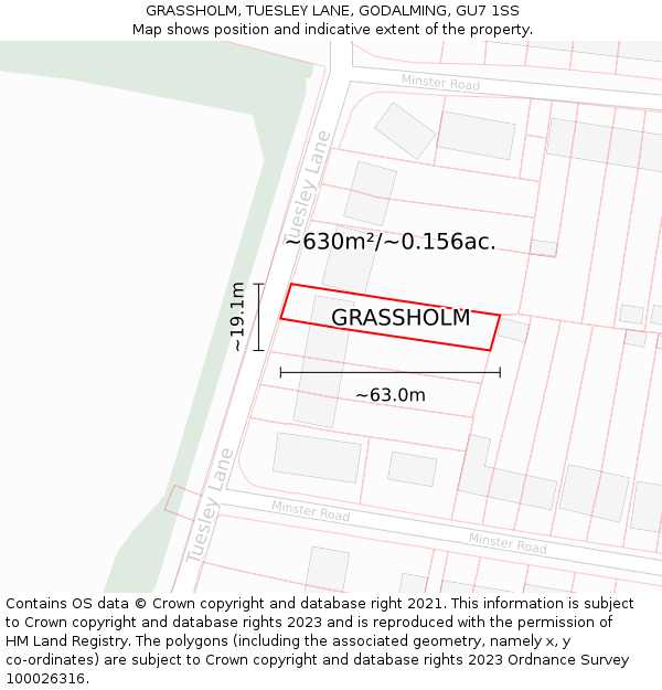 GRASSHOLM, TUESLEY LANE, GODALMING, GU7 1SS: Plot and title map