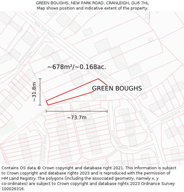 GREEN BOUGHS, NEW PARK ROAD, CRANLEIGH, GU6 7HL: Plot and title map