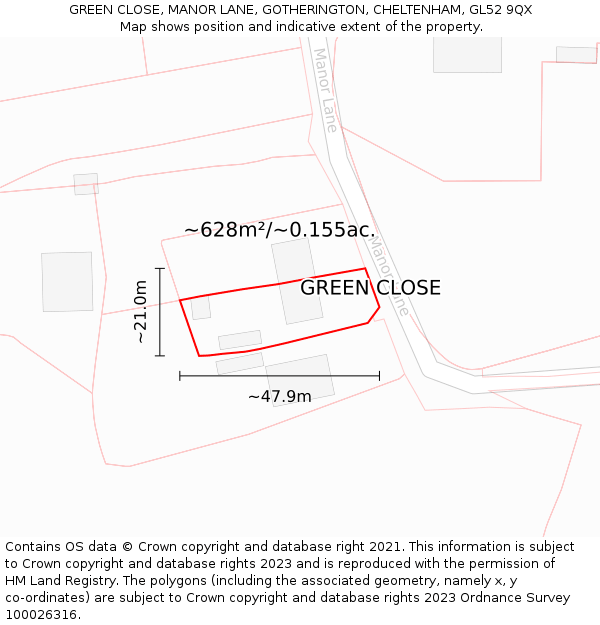 GREEN CLOSE, MANOR LANE, GOTHERINGTON, CHELTENHAM, GL52 9QX: Plot and title map