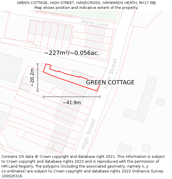 GREEN COTTAGE, HIGH STREET, HANDCROSS, HAYWARDS HEATH, RH17 6BJ: Plot and title map