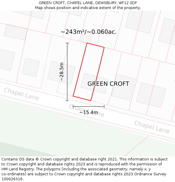 GREEN CROFT, CHAPEL LANE, DEWSBURY, WF12 0DF: Plot and title map