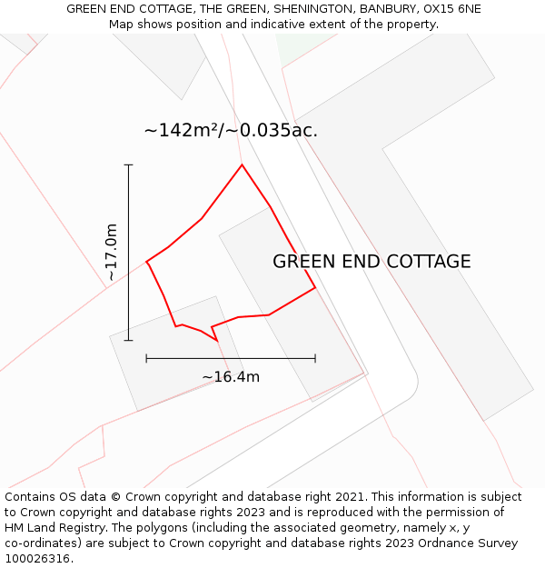 GREEN END COTTAGE, THE GREEN, SHENINGTON, BANBURY, OX15 6NE: Plot and title map