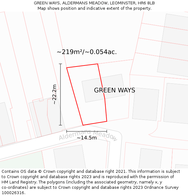 GREEN WAYS, ALDERMANS MEADOW, LEOMINSTER, HR6 8LB: Plot and title map