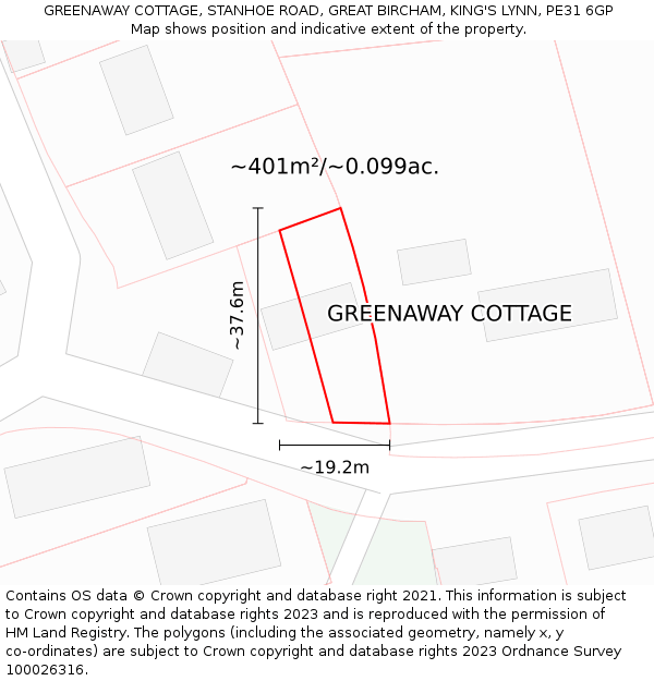 GREENAWAY COTTAGE, STANHOE ROAD, GREAT BIRCHAM, KING'S LYNN, PE31 6GP: Plot and title map