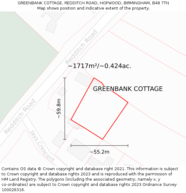 GREENBANK COTTAGE, REDDITCH ROAD, HOPWOOD, BIRMINGHAM, B48 7TN: Plot and title map