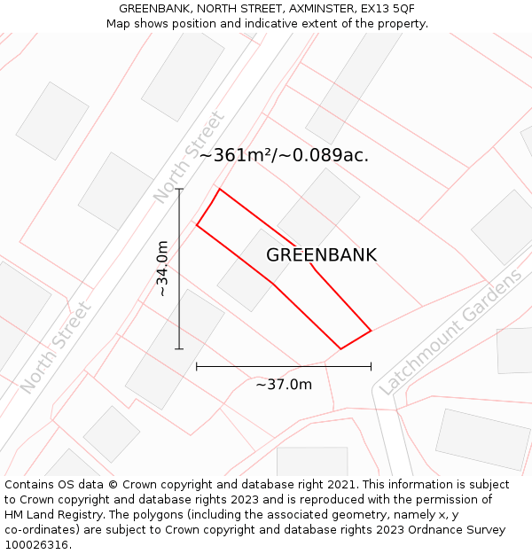 GREENBANK, NORTH STREET, AXMINSTER, EX13 5QF: Plot and title map
