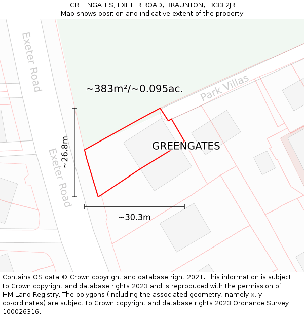 GREENGATES, EXETER ROAD, BRAUNTON, EX33 2JR: Plot and title map