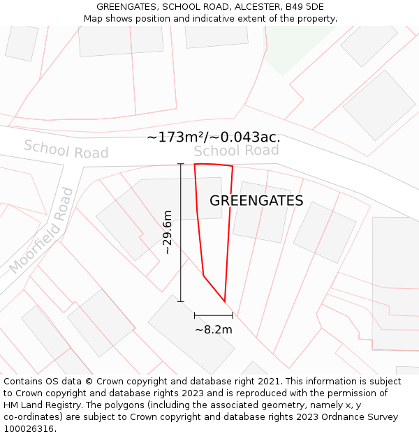 GREENGATES, SCHOOL ROAD, ALCESTER, B49 5DE: Plot and title map