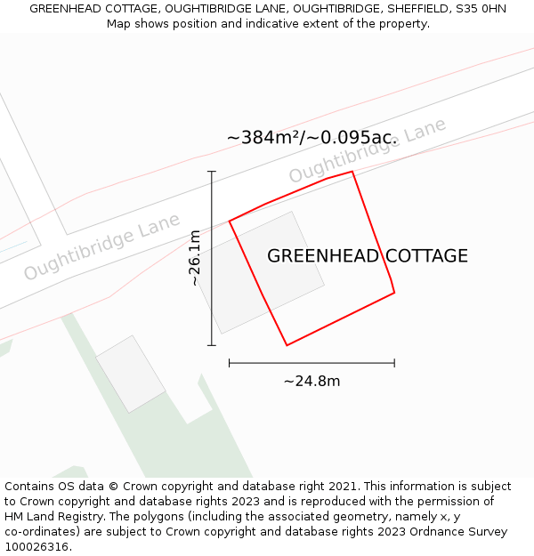 GREENHEAD COTTAGE, OUGHTIBRIDGE LANE, OUGHTIBRIDGE, SHEFFIELD, S35 0HN: Plot and title map