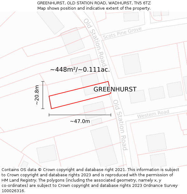 GREENHURST, OLD STATION ROAD, WADHURST, TN5 6TZ: Plot and title map