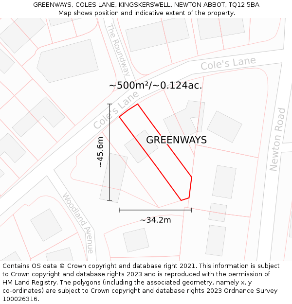 GREENWAYS, COLES LANE, KINGSKERSWELL, NEWTON ABBOT, TQ12 5BA: Plot and title map