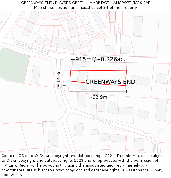 GREENWAYS END, PLAYSES GREEN, HAMBRIDGE, LANGPORT, TA10 0AP: Plot and title map