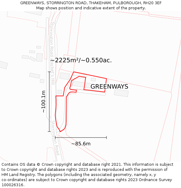 GREENWAYS, STORRINGTON ROAD, THAKEHAM, PULBOROUGH, RH20 3EF: Plot and title map