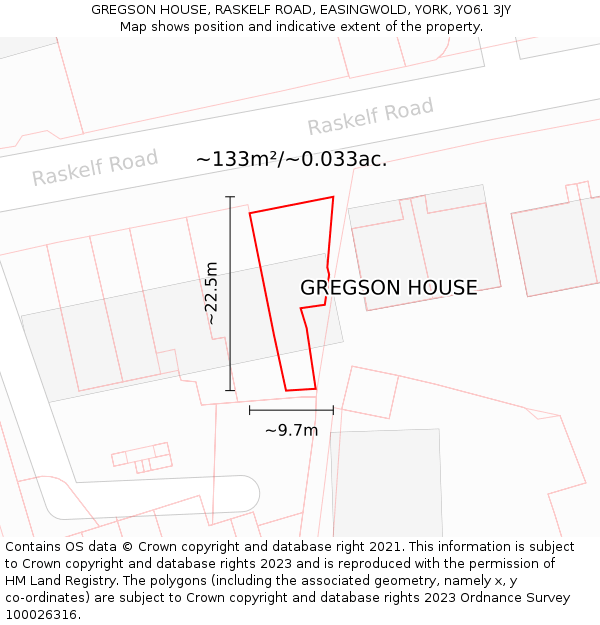 GREGSON HOUSE, RASKELF ROAD, EASINGWOLD, YORK, YO61 3JY: Plot and title map