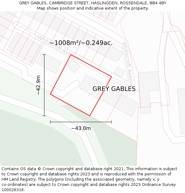 GREY GABLES, CAMBRIDGE STREET, HASLINGDEN, ROSSENDALE, BB4 4BY: Plot and title map