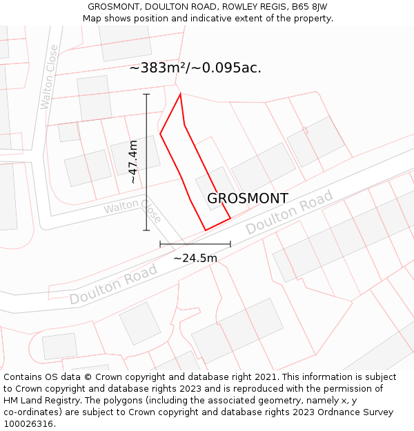 GROSMONT, DOULTON ROAD, ROWLEY REGIS, B65 8JW: Plot and title map