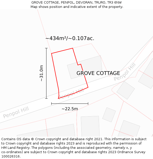 GROVE COTTAGE, PENPOL, DEVORAN, TRURO, TR3 6NW: Plot and title map