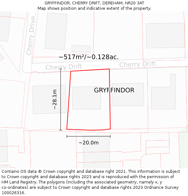 GRYFFINDOR, CHERRY DRIFT, DEREHAM, NR20 3AT: Plot and title map