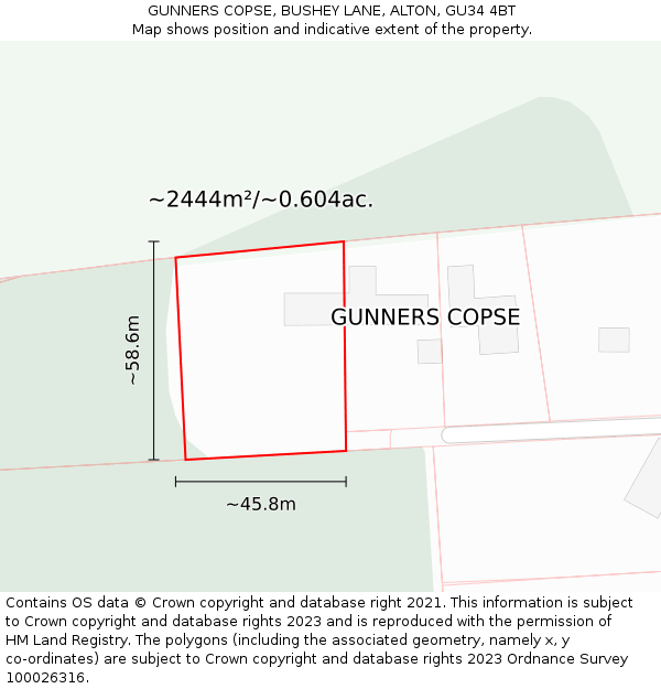 GUNNERS COPSE, BUSHEY LANE, ALTON, GU34 4BT: Plot and title map