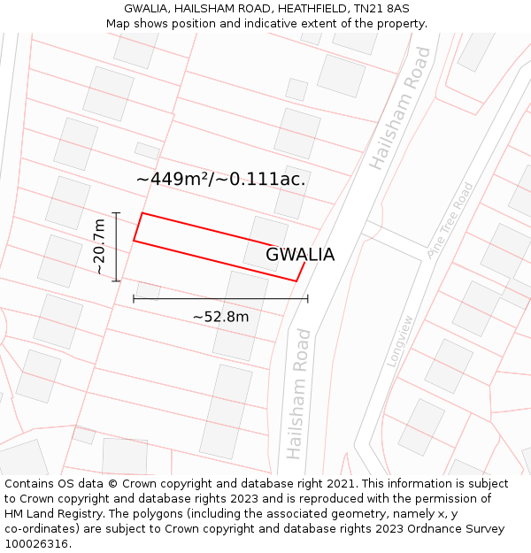 GWALIA, HAILSHAM ROAD, HEATHFIELD, TN21 8AS: Plot and title map