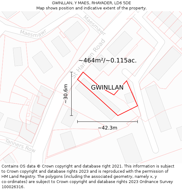 GWINLLAN, Y MAES, RHAYADER, LD6 5DE: Plot and title map