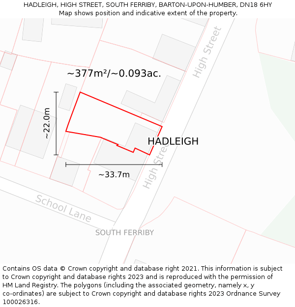 HADLEIGH, HIGH STREET, SOUTH FERRIBY, BARTON-UPON-HUMBER, DN18 6HY: Plot and title map
