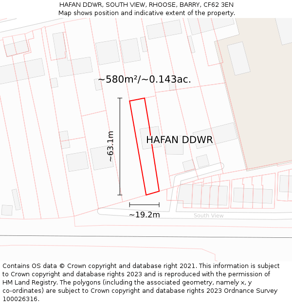 HAFAN DDWR, SOUTH VIEW, RHOOSE, BARRY, CF62 3EN: Plot and title map