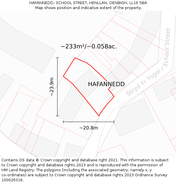 HAFANNEDD, SCHOOL STREET, HENLLAN, DENBIGH, LL16 5BA: Plot and title map