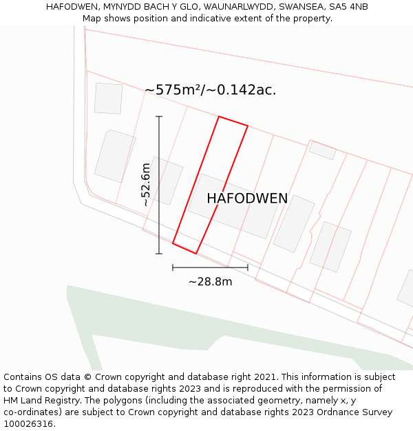 HAFODWEN, MYNYDD BACH Y GLO, WAUNARLWYDD, SWANSEA, SA5 4NB: Plot and title map