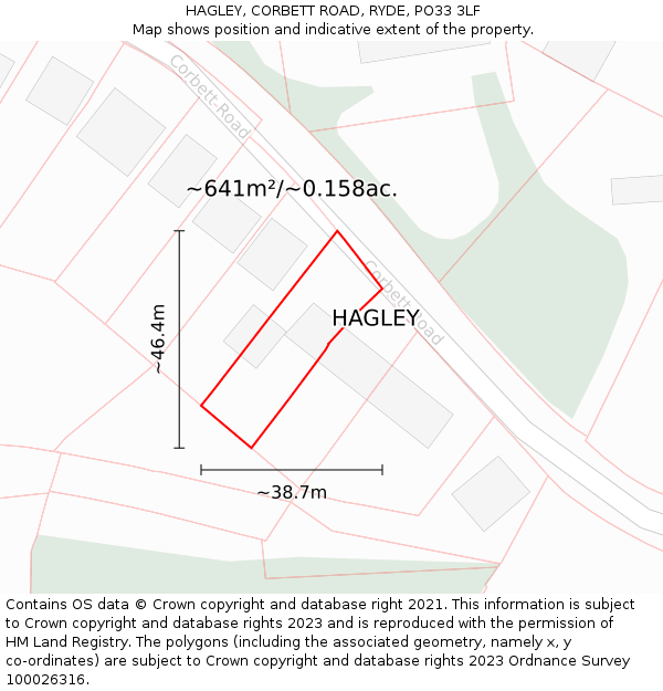 HAGLEY, CORBETT ROAD, RYDE, PO33 3LF: Plot and title map