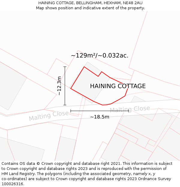 HAINING COTTAGE, BELLINGHAM, HEXHAM, NE48 2AU: Plot and title map