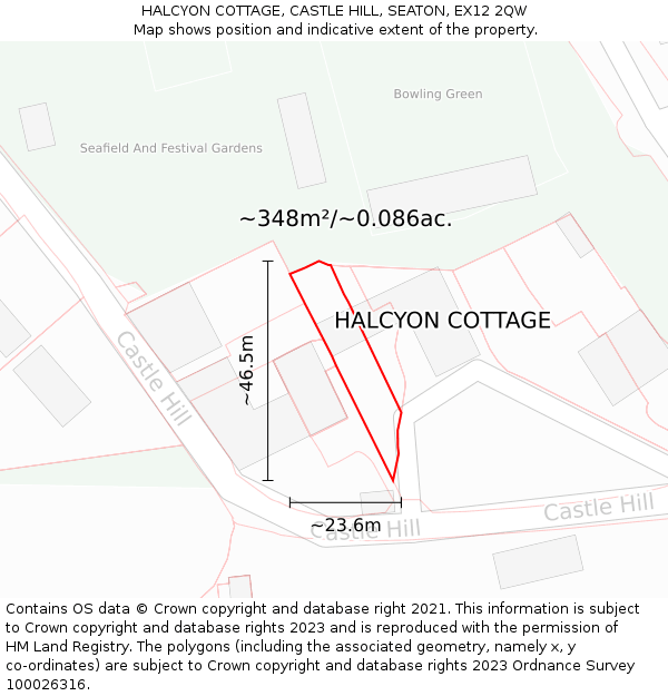 HALCYON COTTAGE, CASTLE HILL, SEATON, EX12 2QW: Plot and title map