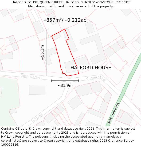 HALFORD HOUSE, QUEEN STREET, HALFORD, SHIPSTON-ON-STOUR, CV36 5BT: Plot and title map