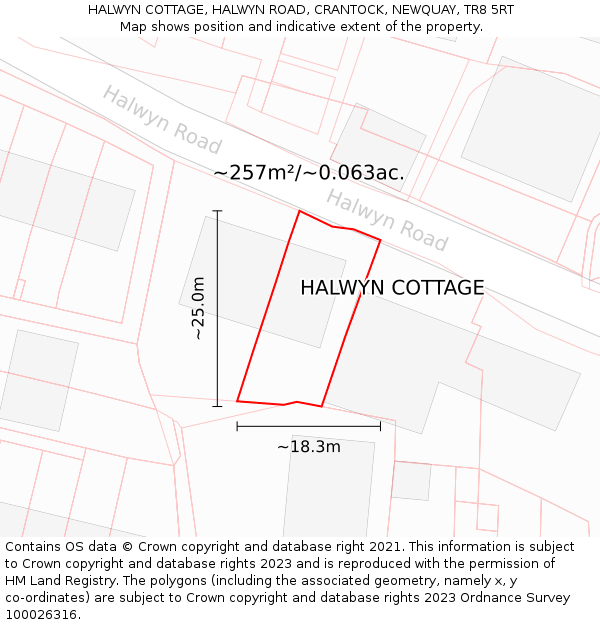 HALWYN COTTAGE, HALWYN ROAD, CRANTOCK, NEWQUAY, TR8 5RT: Plot and title map
