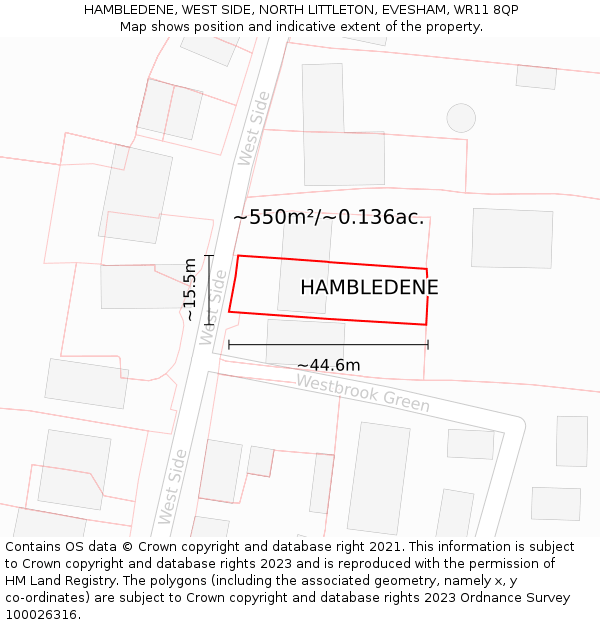 HAMBLEDENE, WEST SIDE, NORTH LITTLETON, EVESHAM, WR11 8QP: Plot and title map