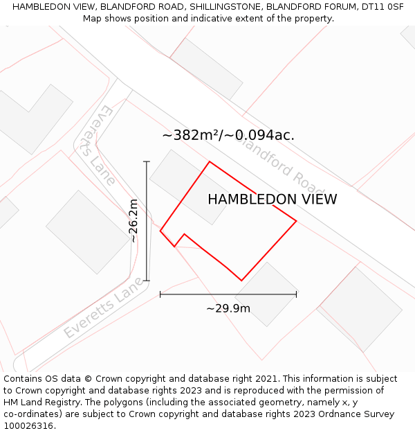 HAMBLEDON VIEW, BLANDFORD ROAD, SHILLINGSTONE, BLANDFORD FORUM, DT11 0SF: Plot and title map