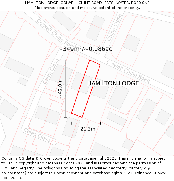 HAMILTON LODGE, COLWELL CHINE ROAD, FRESHWATER, PO40 9NP: Plot and title map