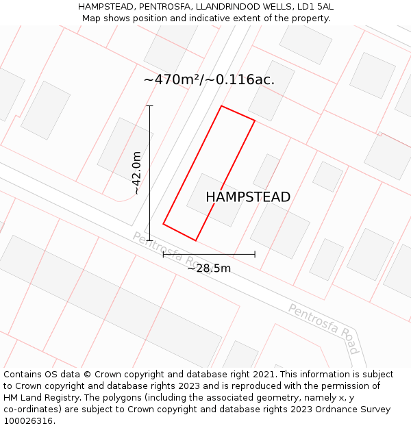 HAMPSTEAD, PENTROSFA, LLANDRINDOD WELLS, LD1 5AL: Plot and title map