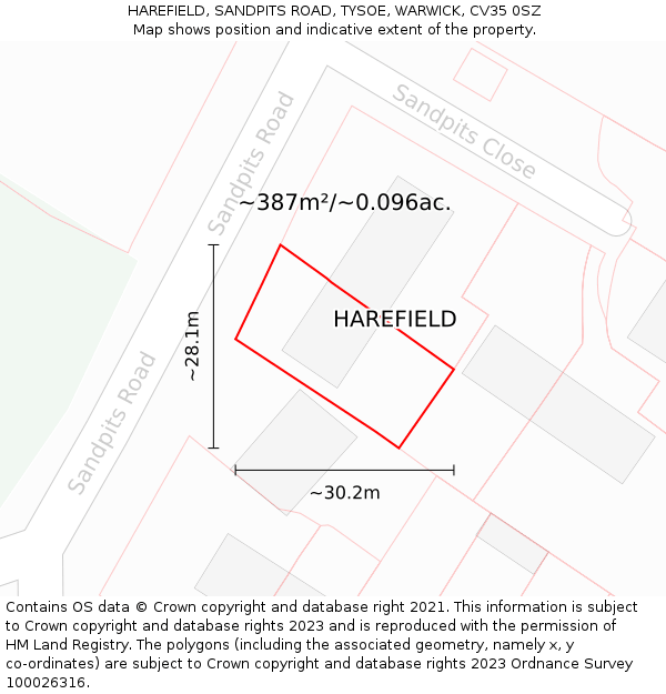 HAREFIELD, SANDPITS ROAD, TYSOE, WARWICK, CV35 0SZ: Plot and title map